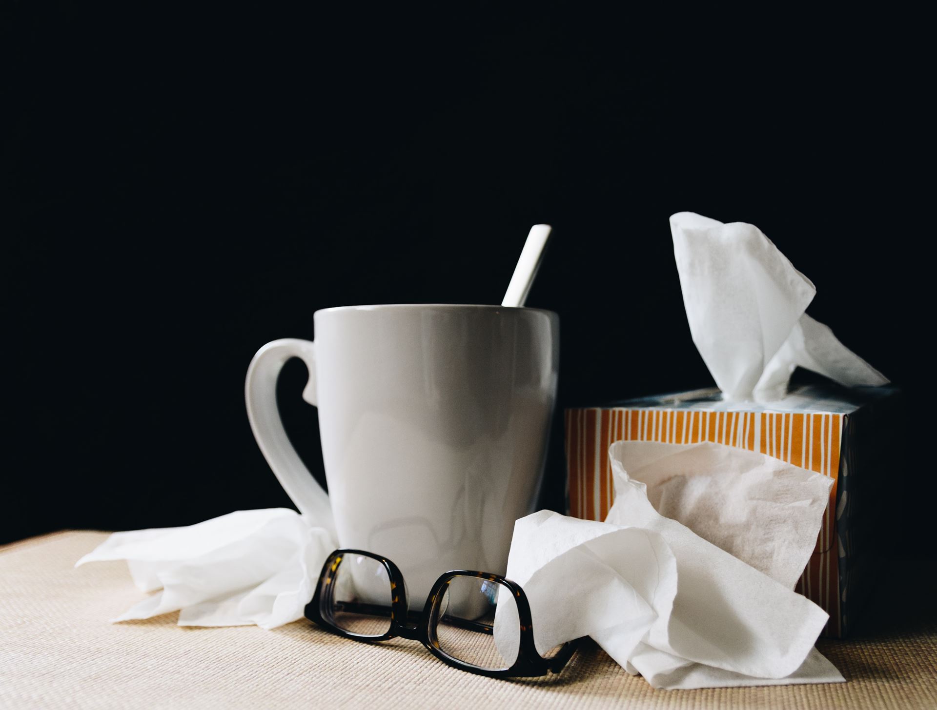 hot drink and tissues